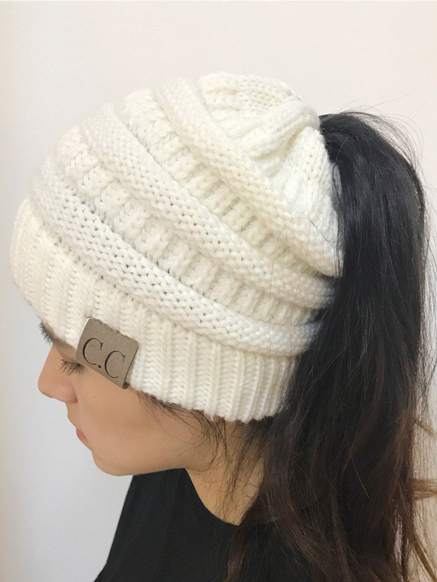 

Open Top Mixcolour Knitted Hat, White