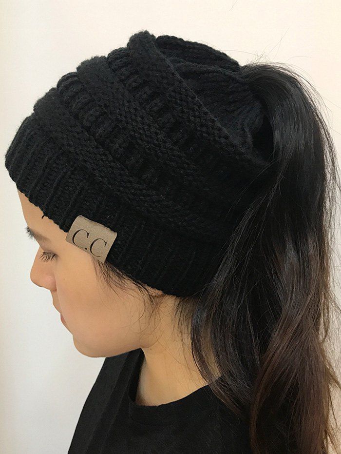 

Open Top Mixcolour Knitted Hat, Black