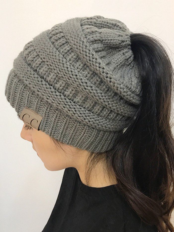

Open Top Mixcolour Knitted Hat, Deep gray