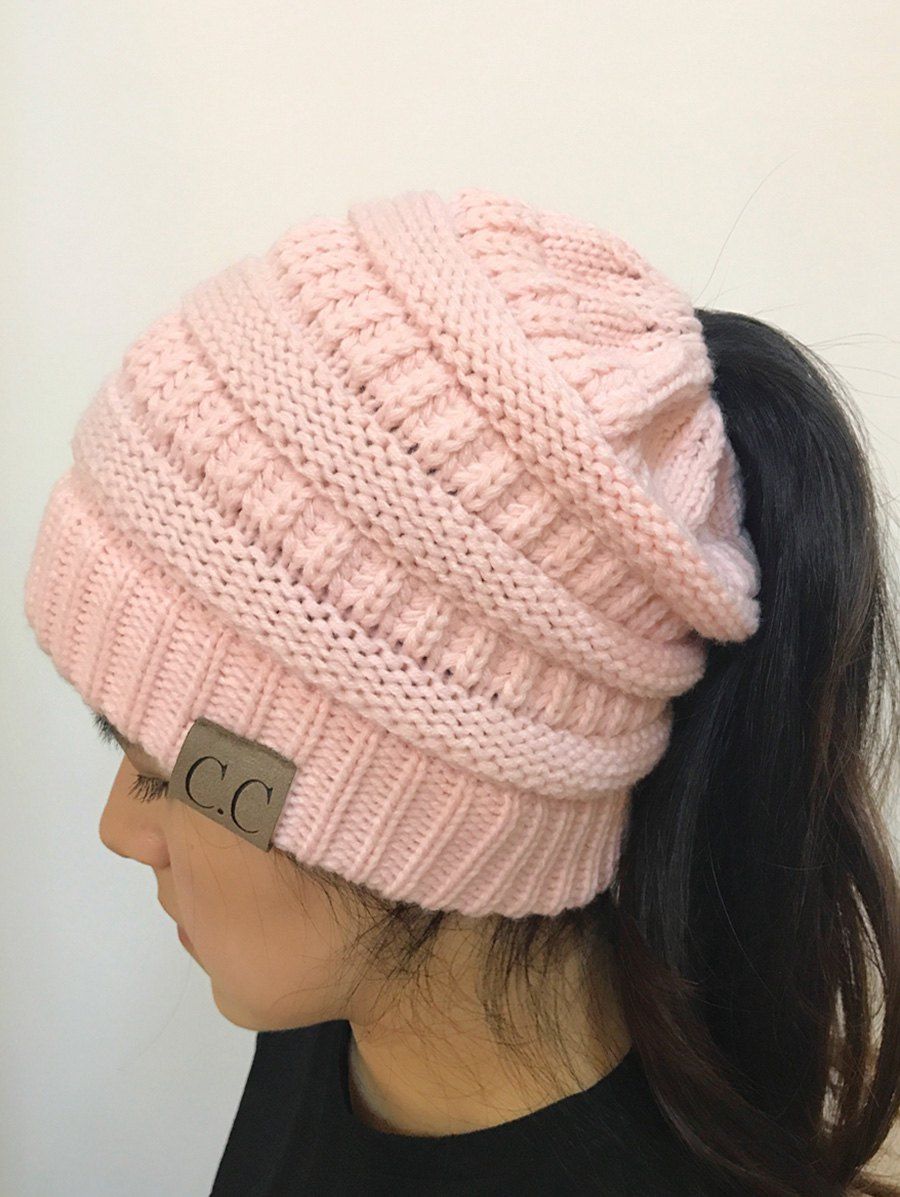 

Open Top Mixcolour Knitted Hat, Pink