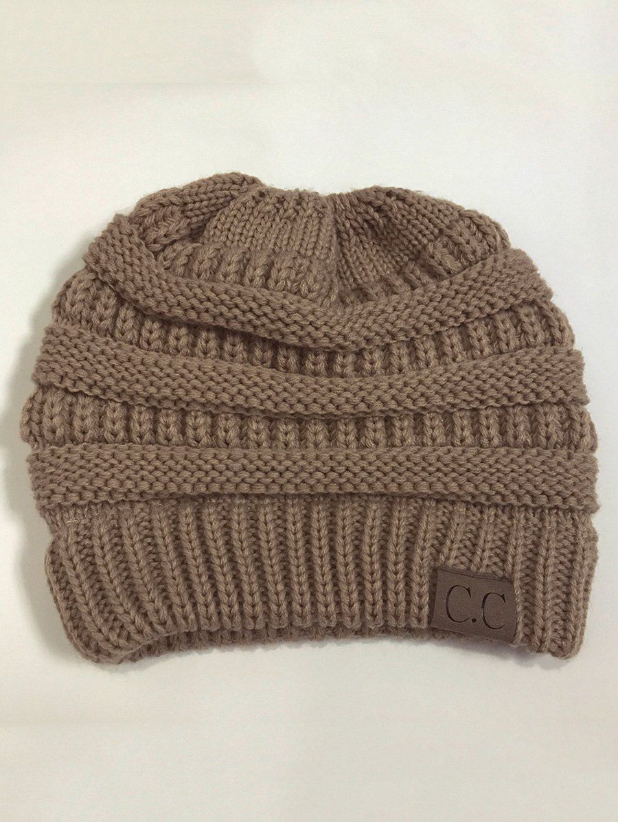 

Open Top Mixcolour Knitted Hat, Khaki