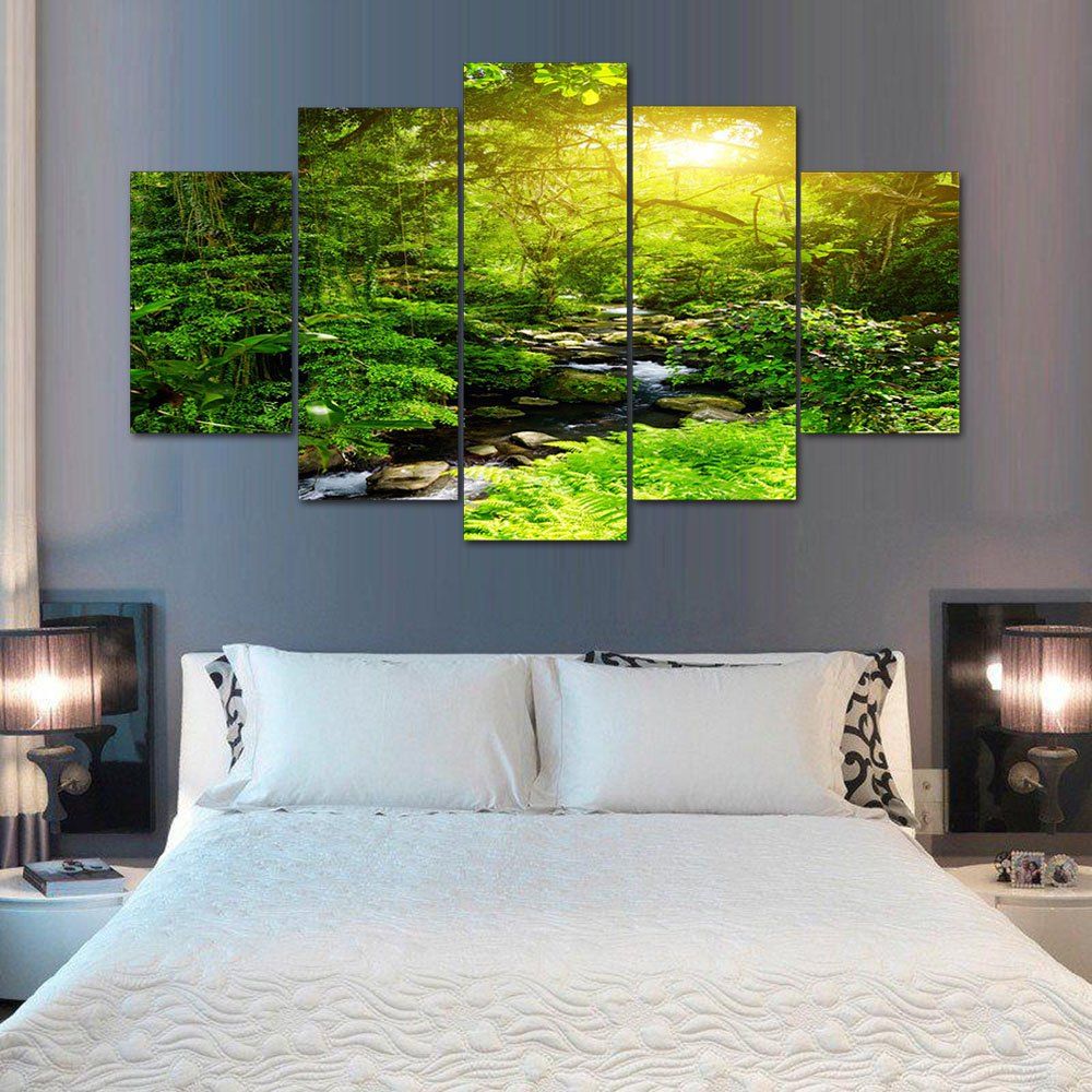 

Forest Stream Print Unframed Split Canvas Paintings, Green