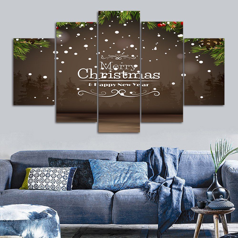 

Merry Christmas Print Unframed Split Canvas Paintings, Brown