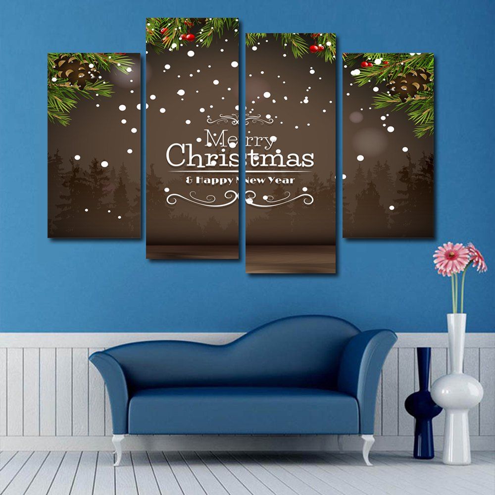 

Merry Christmas Print Unframed Split Canvas Paintings, Brown