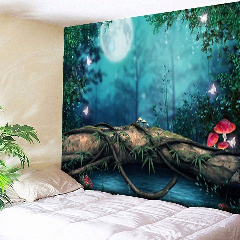 

Wall Decor Forest Wonderland Print Tapestry, Azure blue