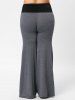 Pantalon Évasé à Deux Tons avec Lacets Grande Taille - Gris XL