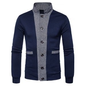 

Color Block Panel Button Up Cardigan, Cadetblue