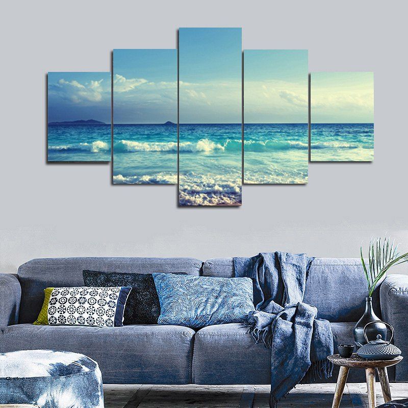 

Sea Wave Pattern Unframed Split Canvas Paintings, Ice blue