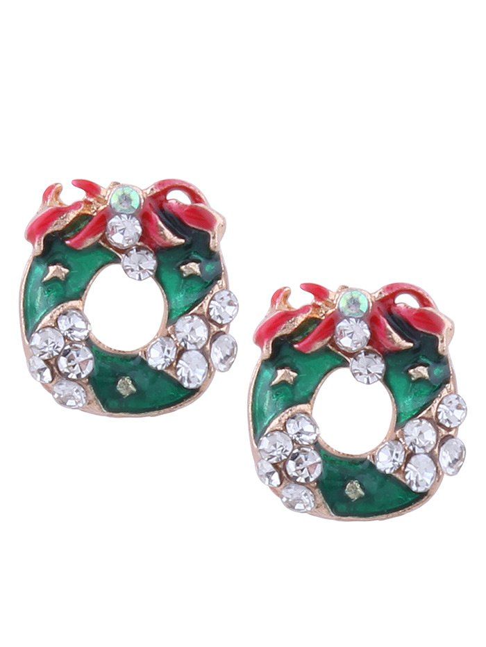 

Rhinestone Tiny Christmas Wreath Stud Earrings, Green