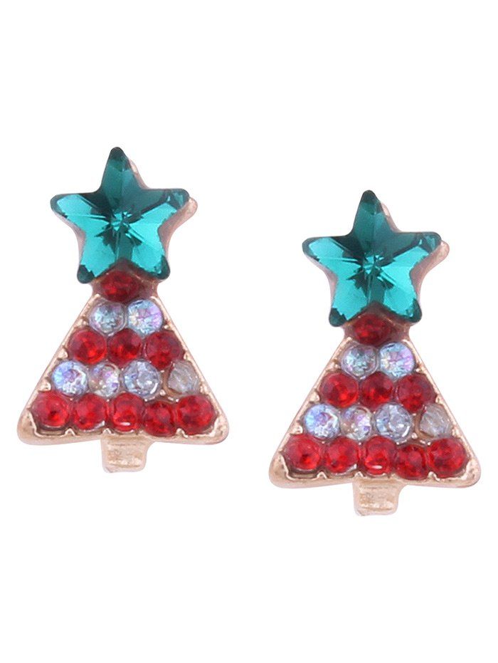 

Rhinestone Tiny Christmas Tree Star Earrings, Red