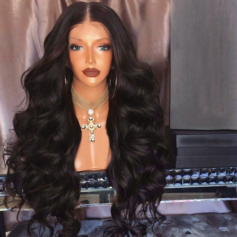 

Long Middle Part Fluffy Loose Wave Lace Front Synthetic Wig, Deep brown