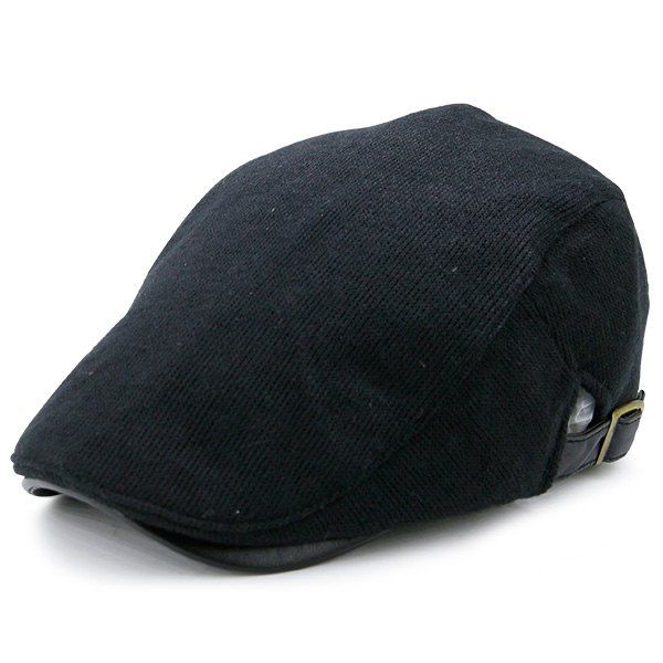 

Two Sides Adjuastable Buckles Knitted Cabbie Hat, Black