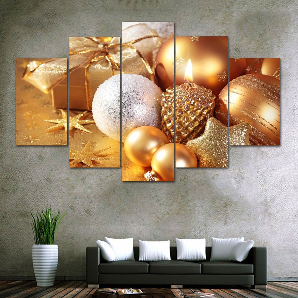 

Christmas Gifts Baubles Print Unframed Split Canvas Paintings, Golden