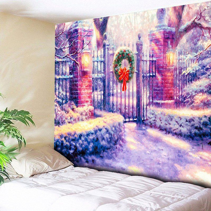 

Christmas Courtyard Door Printed Wall Tapestry, Purple
