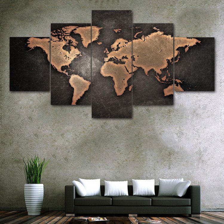 

Vintage World Map Print Unframed Split Canvas Paintings, Dun