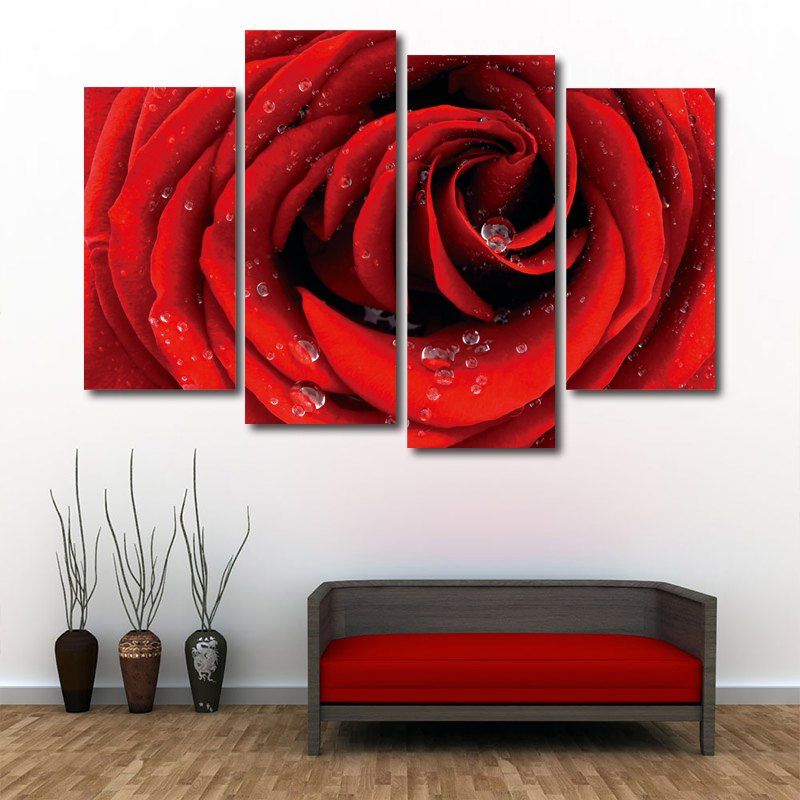 

Rose Flower Print Unframed Split Canvas Paintings, Red