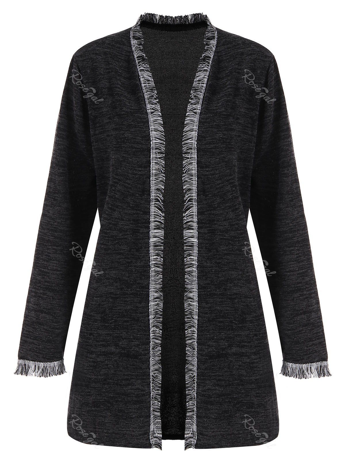 

Plus Size Fringed Space Dye Cardigan, Deep gray