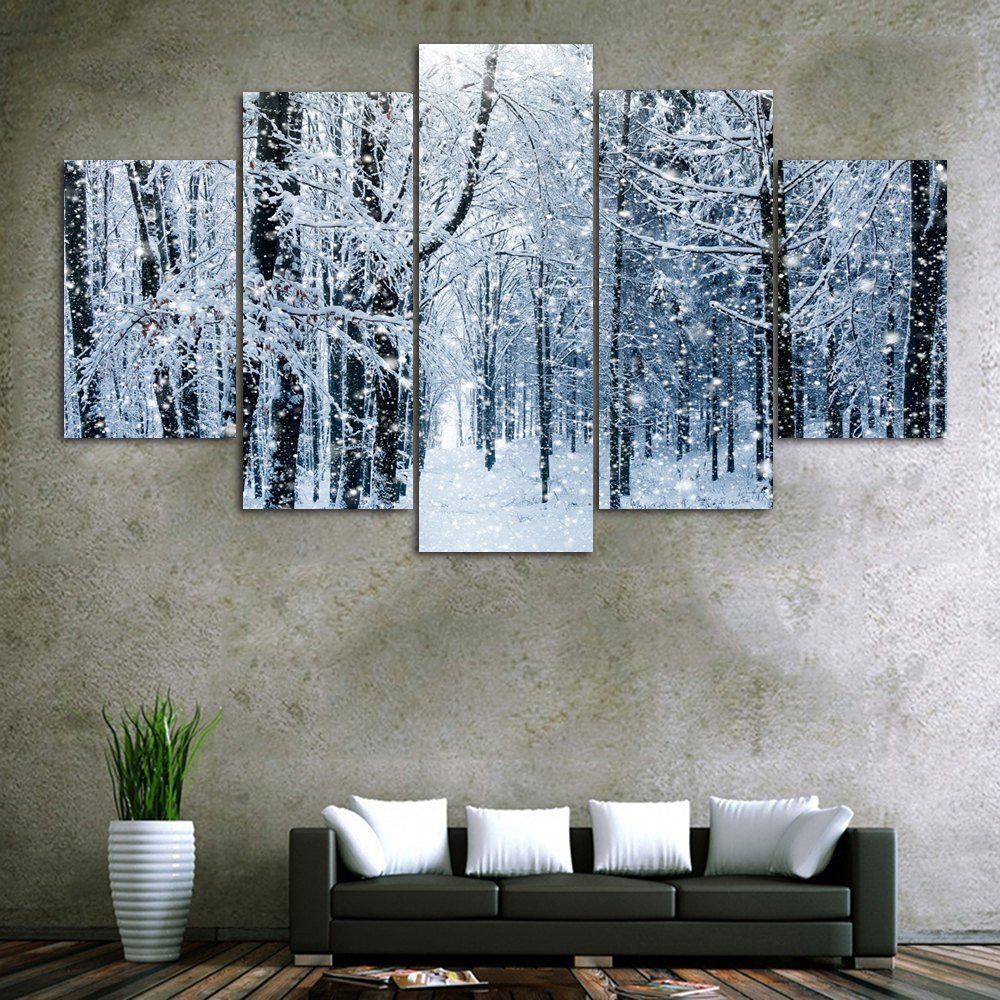 

Snow Forest Print Unframed Split Canvas Paintings, Gray