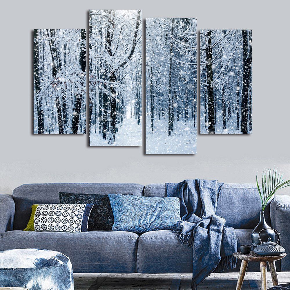 

Snow Forest Print Unframed Split Canvas Paintings, Gray