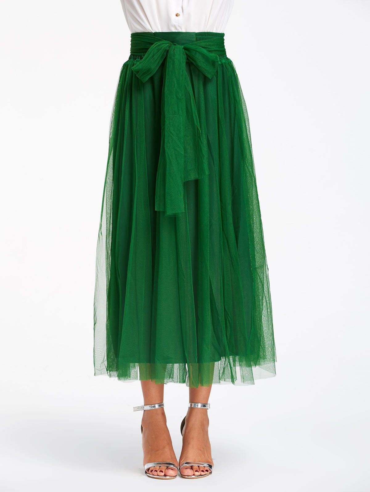 Green One Size Stylish Solid Color Highwaisted Women's Voile Skirt