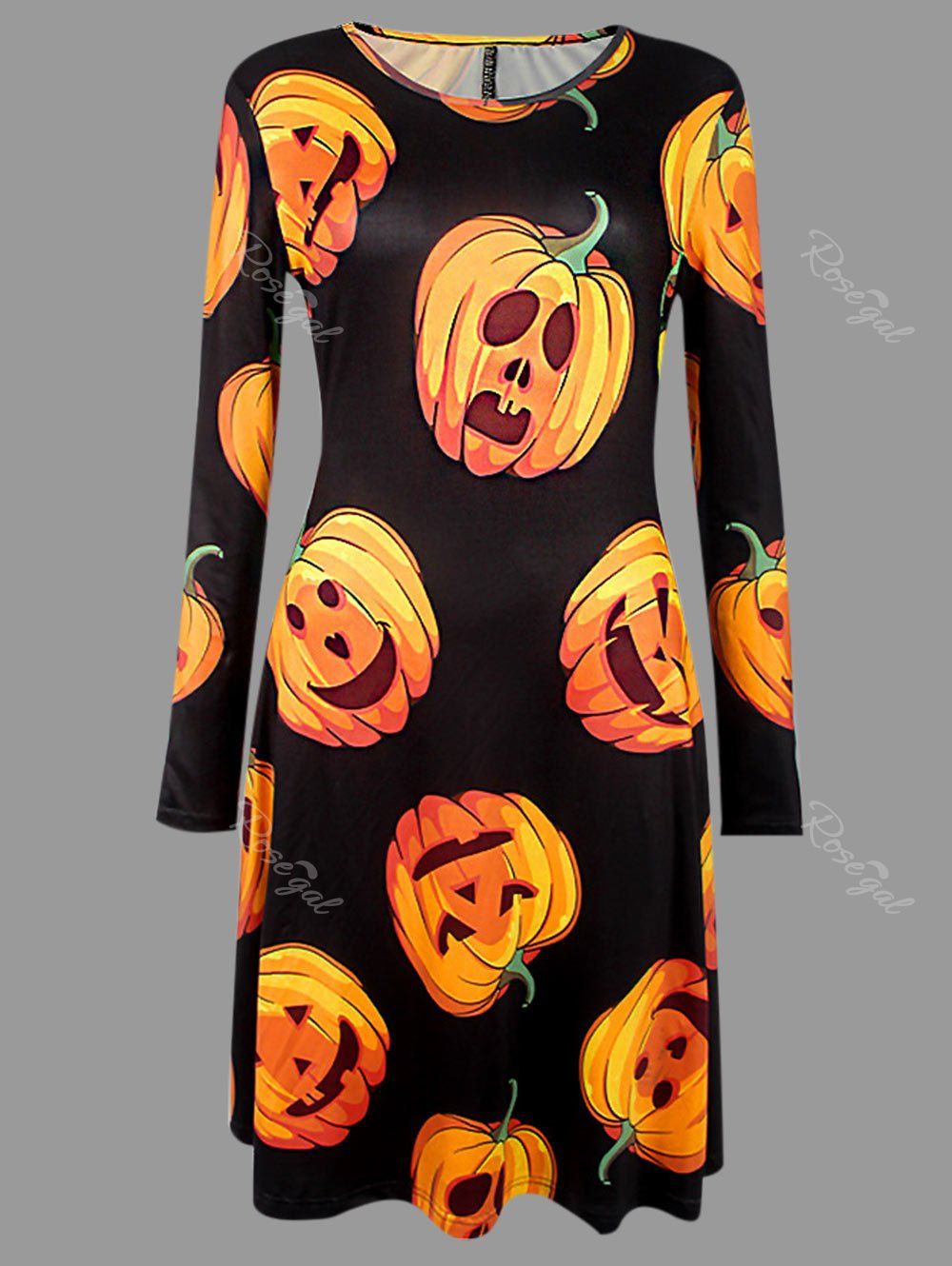

Plus Size Long Sleeve Halloween Pumpkin Dress, Black