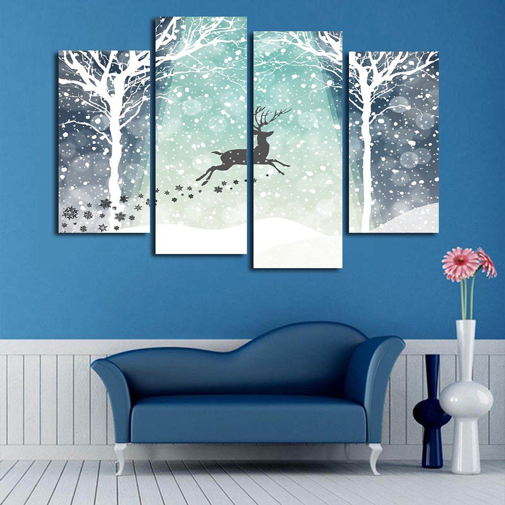 

Christmas Snow Deer Print Unframed Split Canvas Paintings, Colormix