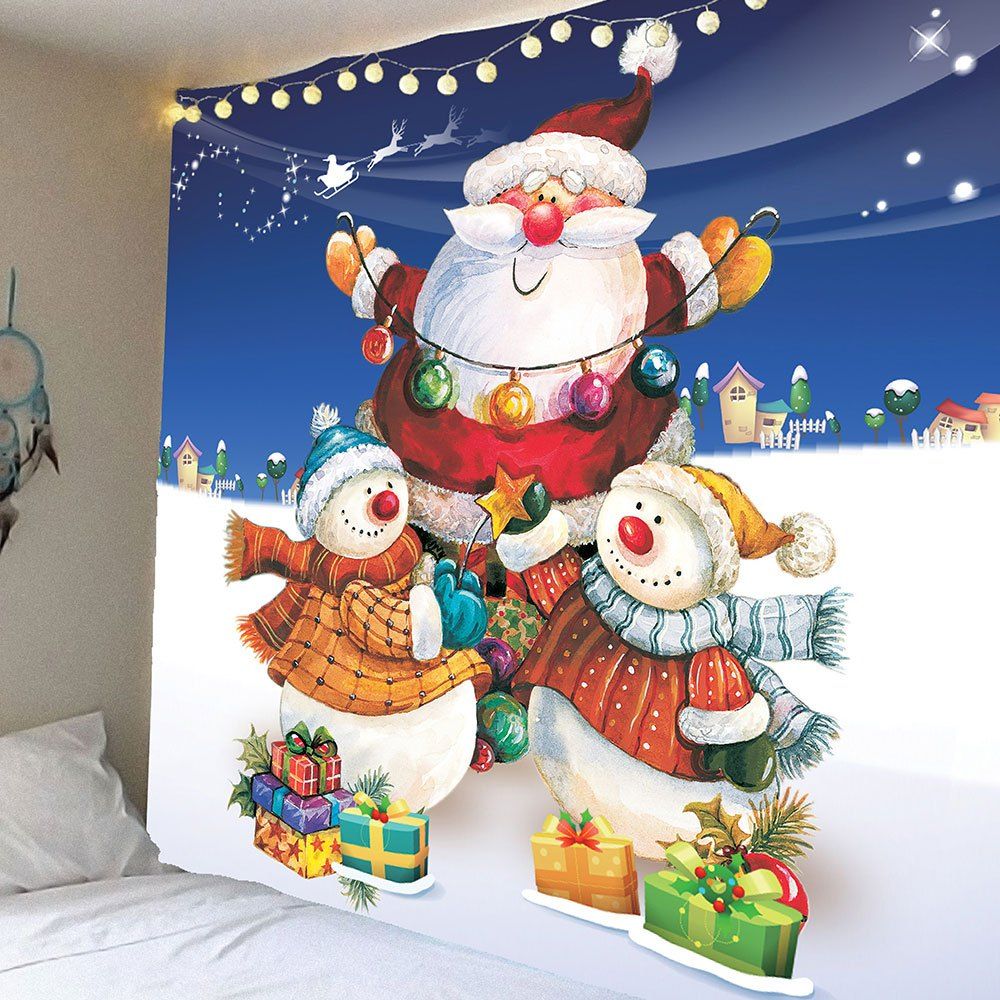 

Christmas Snowman and Santa Claus Pattern Waterproof Wall Art Tapestry, Colorful