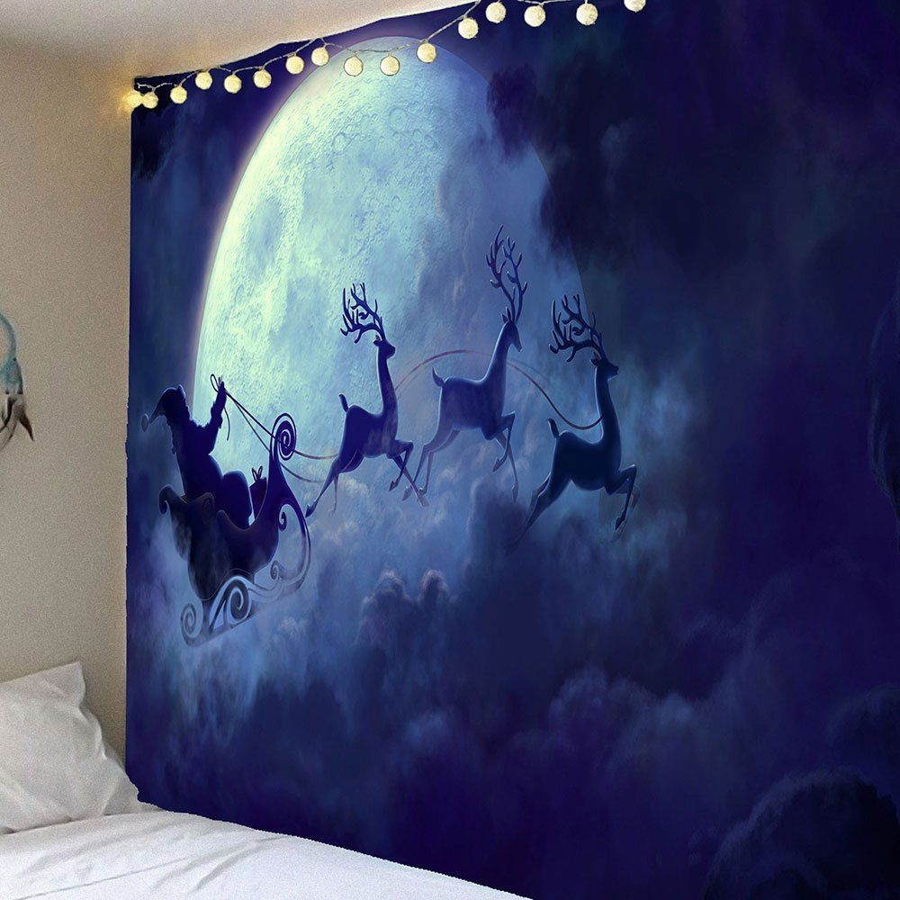 

Waterproof Christmas Eve Moose Printed Wall Hanging Tapestry, Deep blue