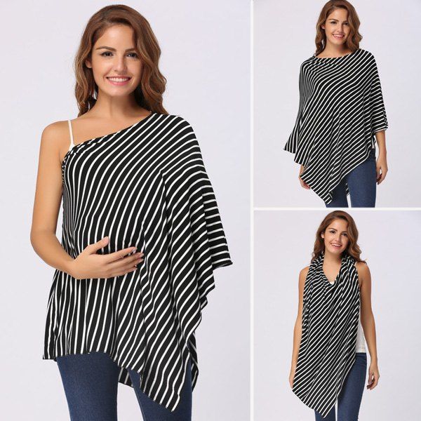 

Stripe Print Nursing Cover, Black
