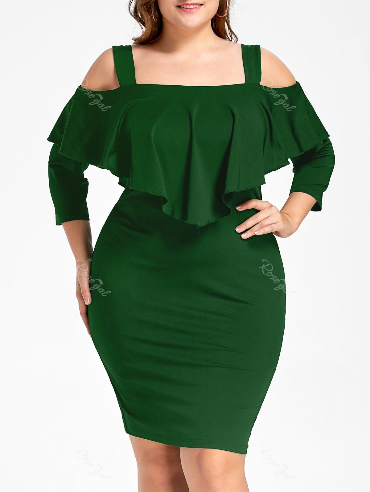 

Plus Size Overlay Cold Shoulder Fitted Dress, Green