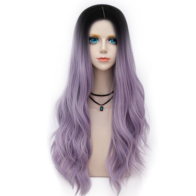 

Long Layered Center Parting Wavy Synthetic Party Wig, Suede rose