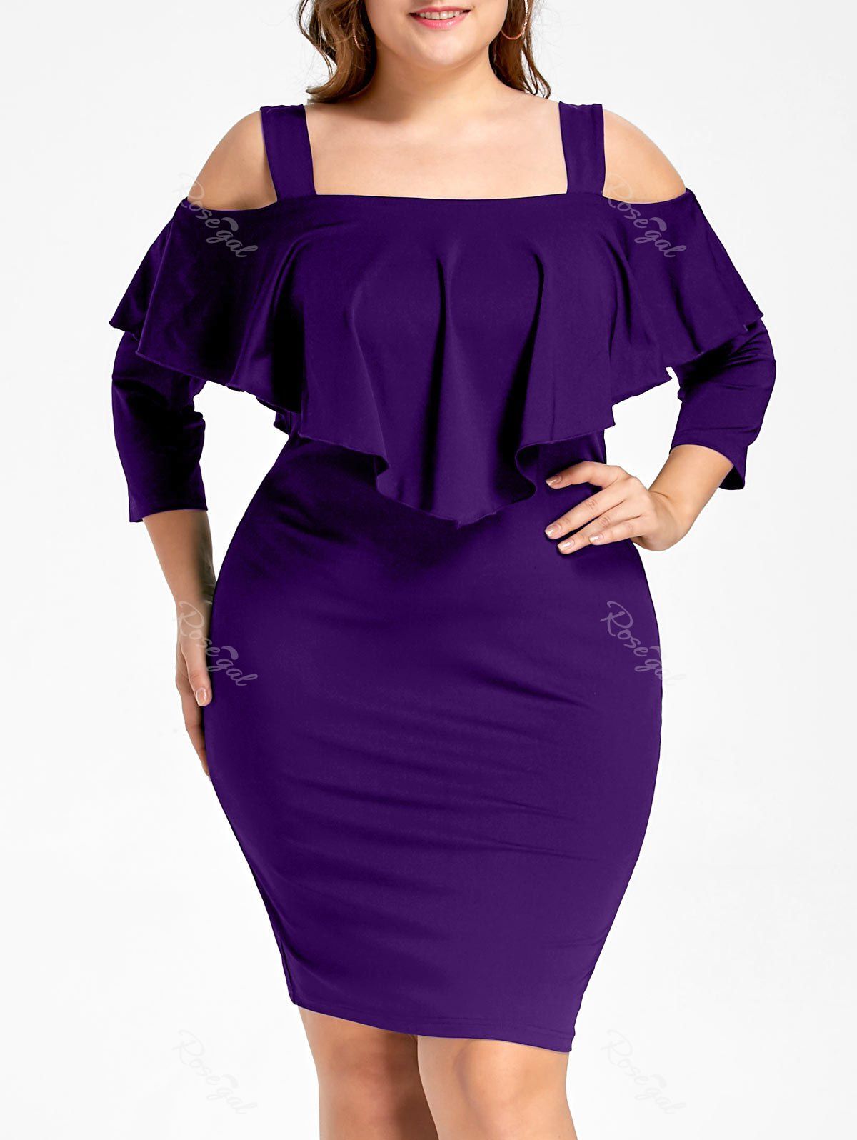 

Plus Size Overlay Cold Shoulder Fitted Dress, Purple