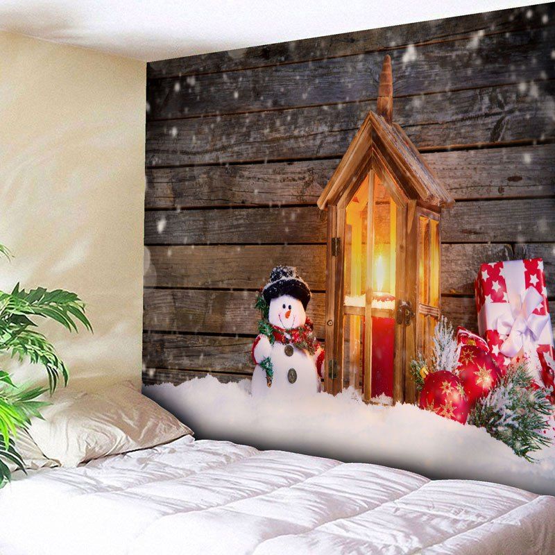 

Christmas Snowman Wood Candle Wall Tapestry, Wood color