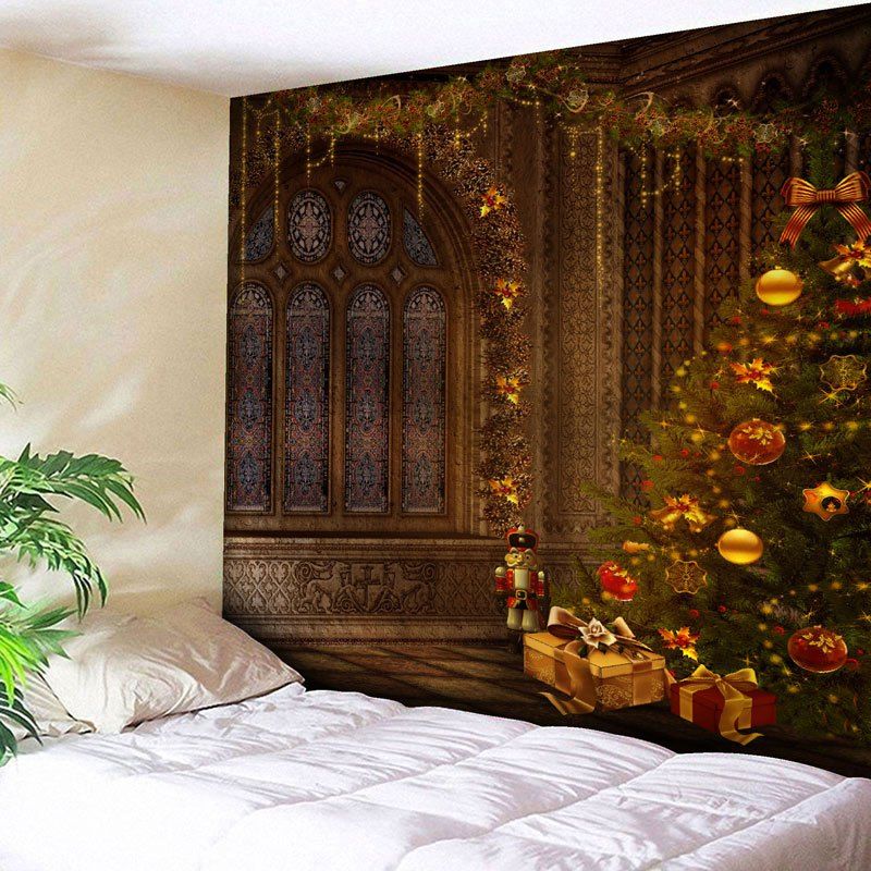 

Wall Hanging Christmas Tree Print Tapestry, Brown