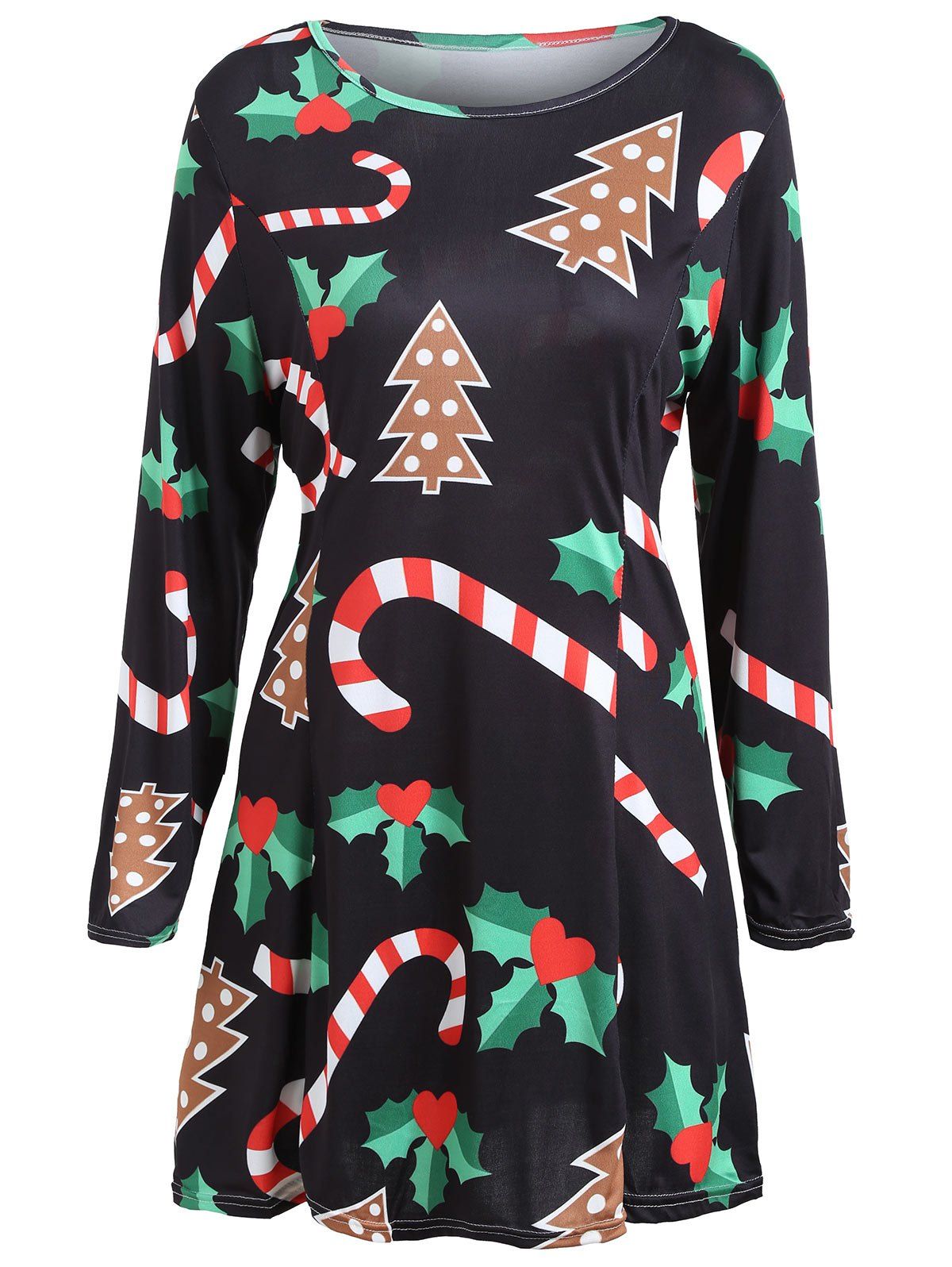 

Long Sleeve Christmas Swing T-shirt Dress, Black