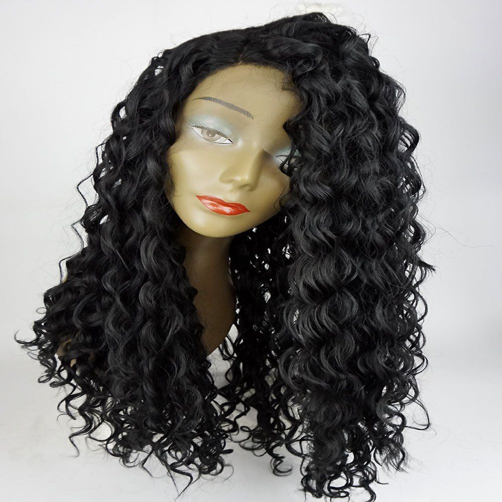 2019 long curly side part lace front synthetic wig