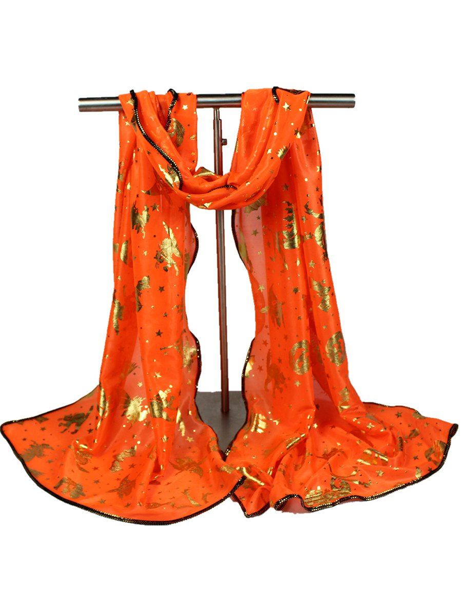 

Halloween Stars Bat Pumpkin Witch Gilding Scarf, Orange