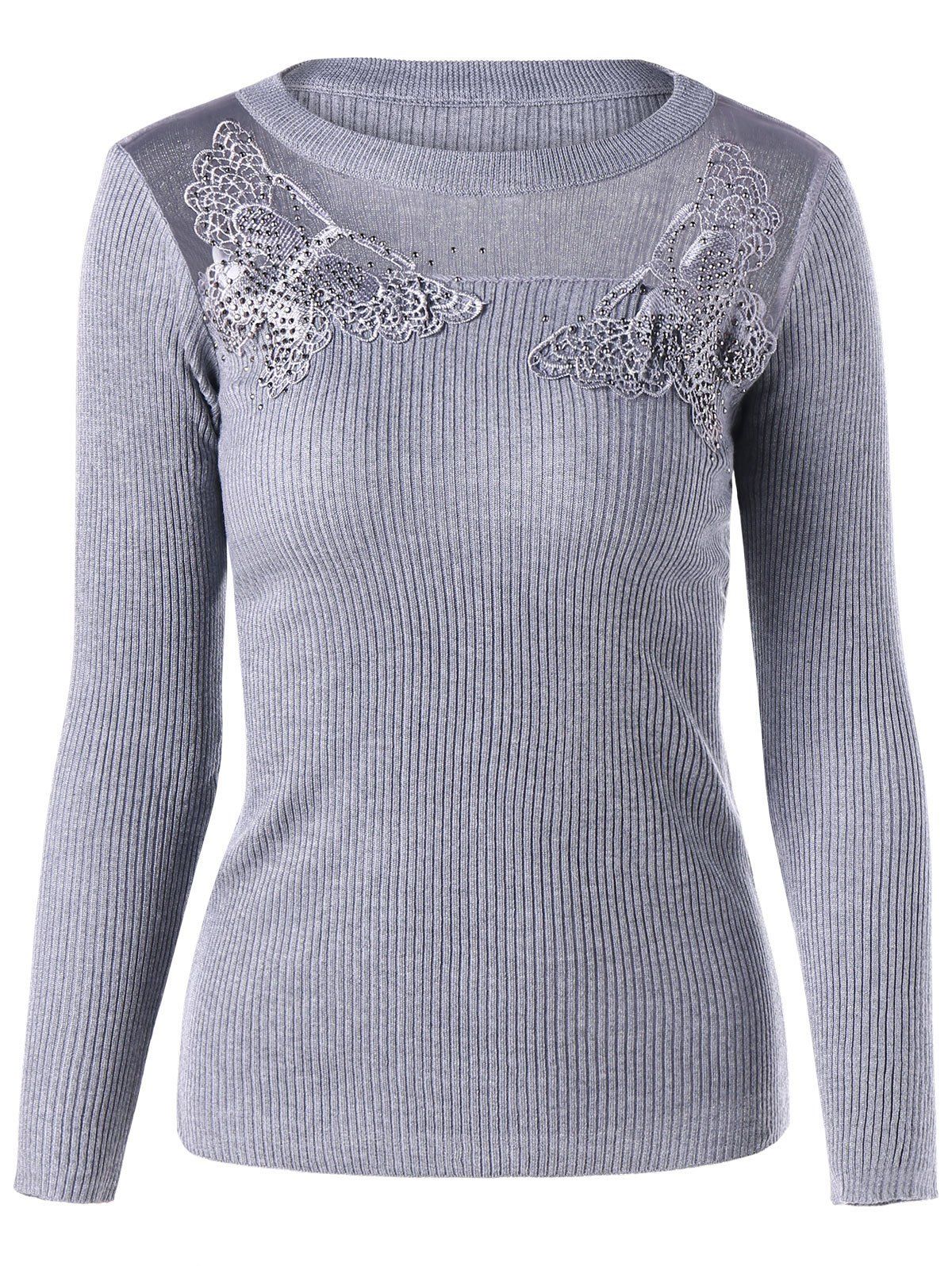 

See Thru Lace Trim Knitwear, Gray