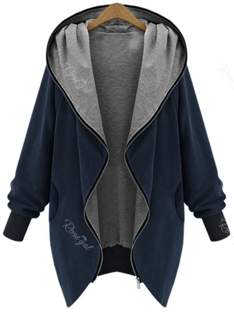 

Hooded Plus Size Zip Up Coat, Cadetblue