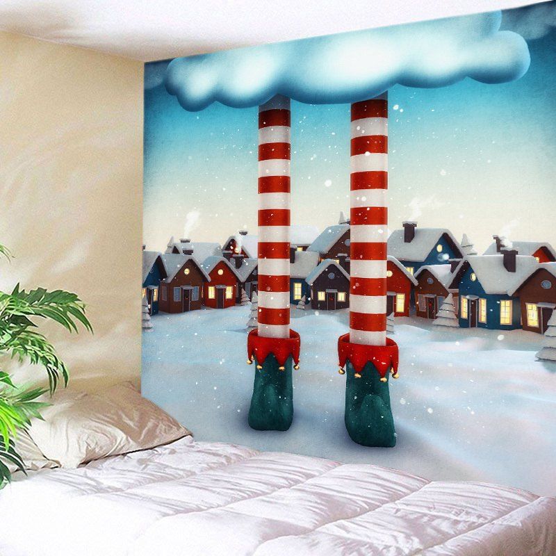 

Christmas Snow Village Print Tapestry Wall Hanging Art Decoration, White