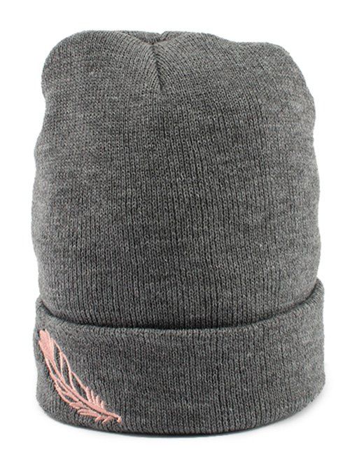 Fashion Flanging Knit Hat with Feather Embroidered  