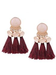 Faux Gemstone Alloy Leaf Disque Tassel Earrings -  