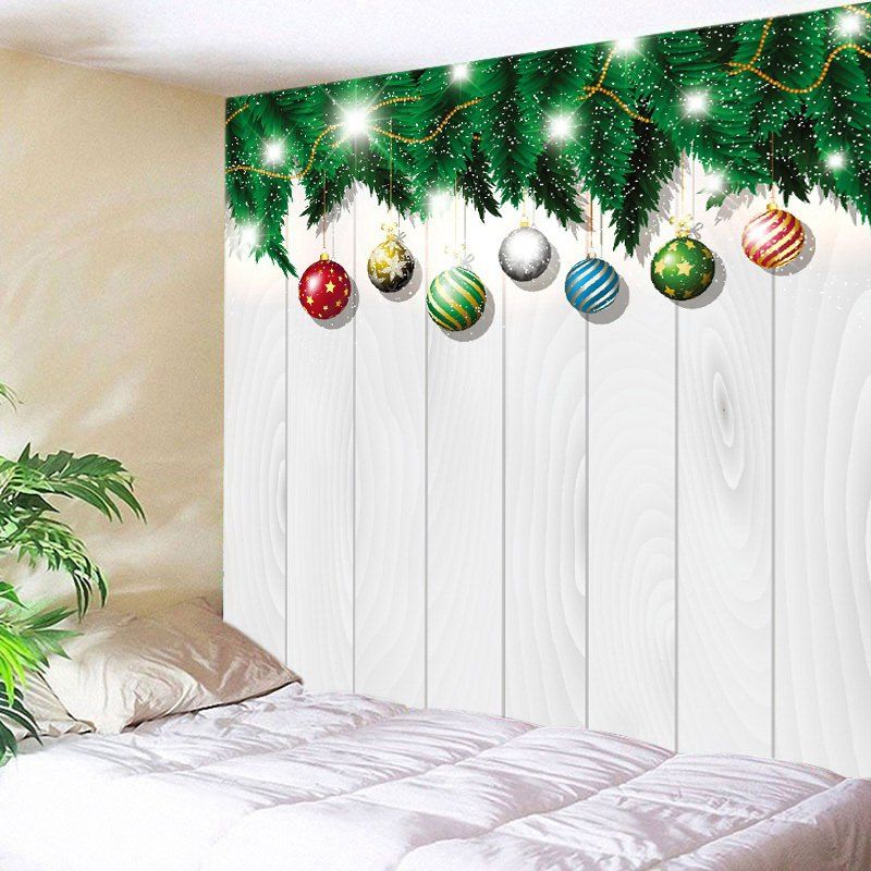 

Christmas Baubles Wood Print Tapestry Wall Hanging Art Decoration, White