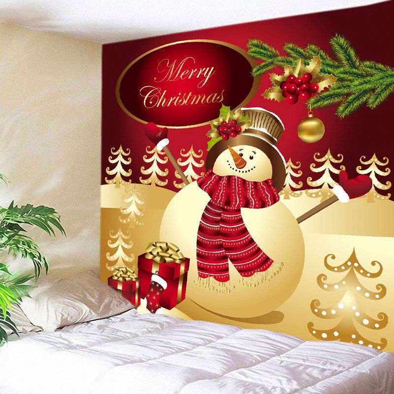 

Christmas Snowman Gifts Print Tapestry Wall Hanging Art Decoration, Red