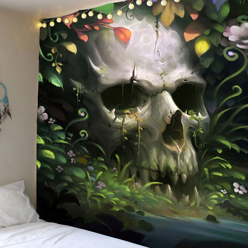 

Halloween Floral Skulls Pattern Wall Decor Tapestry, Grey and green