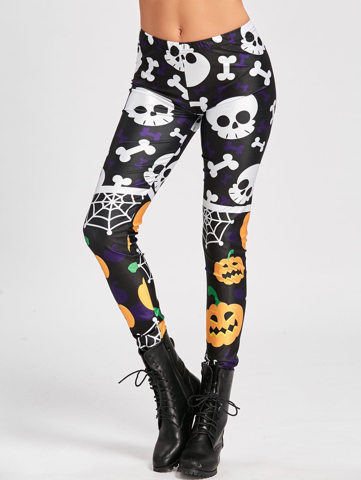 [43 Off] Pumpkin Spider Web Skull Halloween Leggings Rosegal