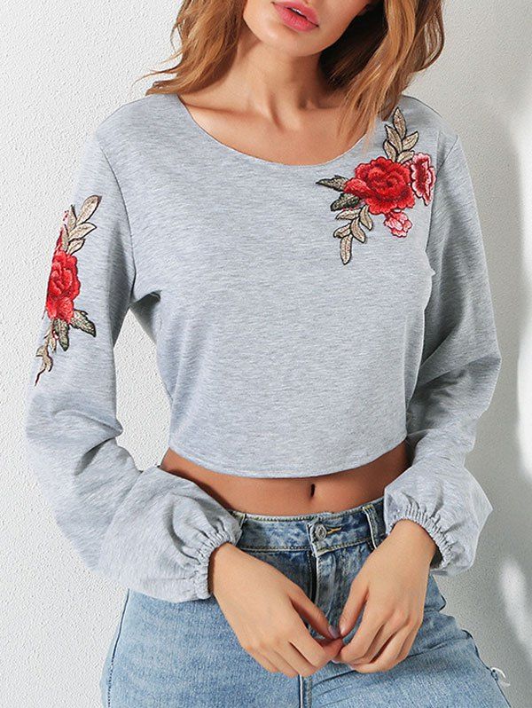 Affordable Embroidery Open Back Crop Top  