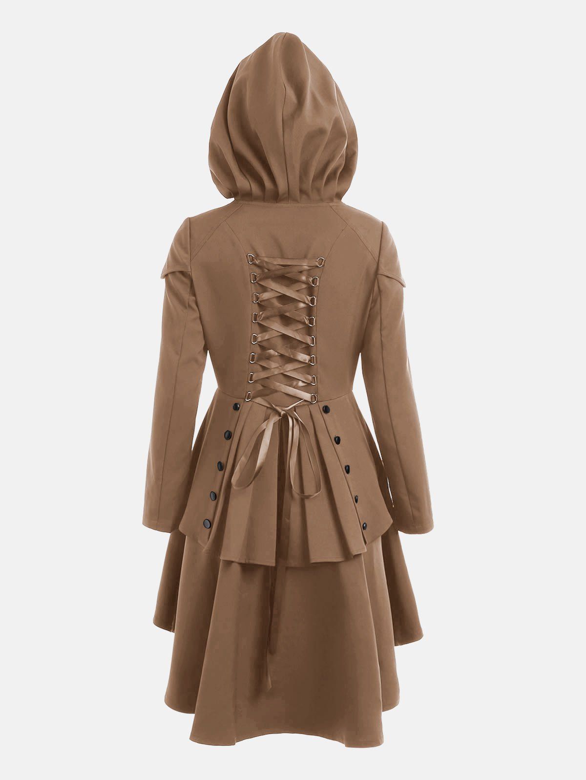 

Lace Up Layered High Low Hooded Coat, Khaki
