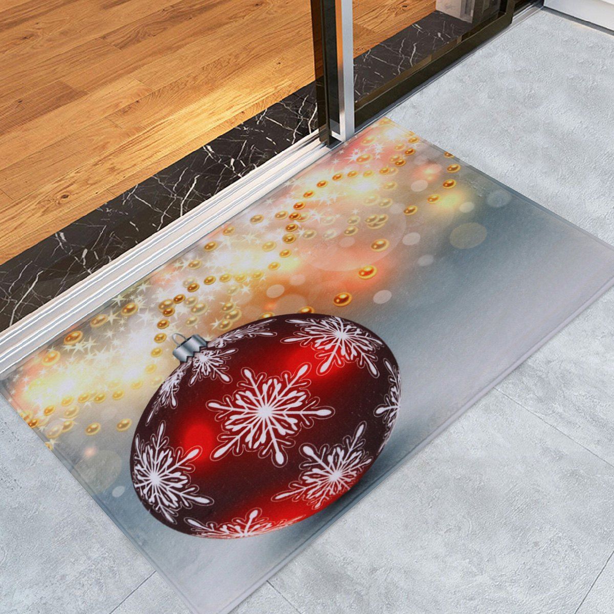 

Christmas Ball Print Antislip Bathroom Rug, Gray