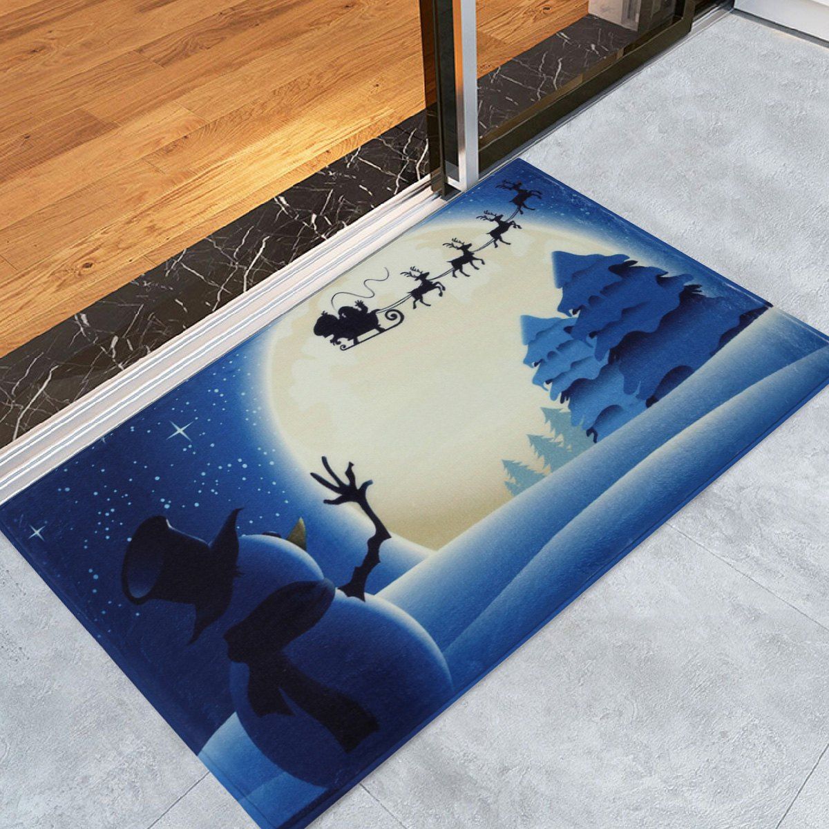 

Christmas Snowman Moon Tree Antiskid Bath Mat, Blue